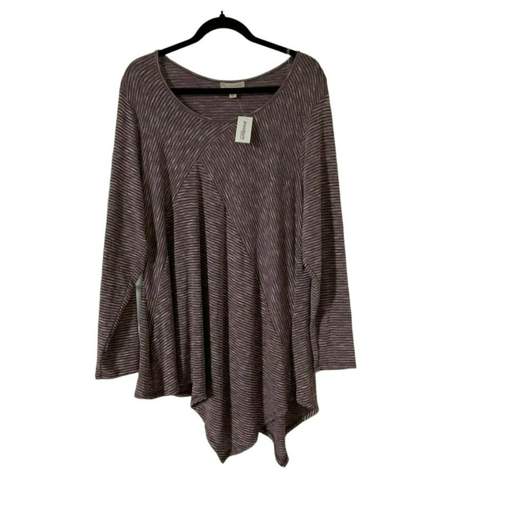 Dress Barn Tunic Top Size 2X Purple Stripe Long Sleeve Asymmetrical Knit NWT New
